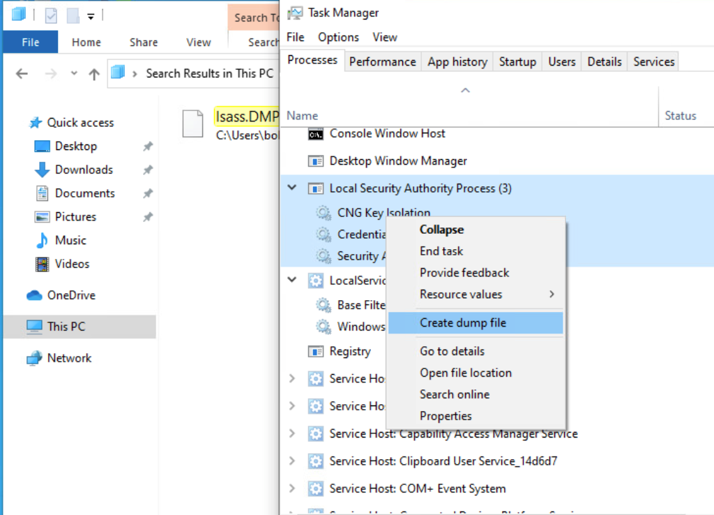 LSASS process memory structure and credential storage