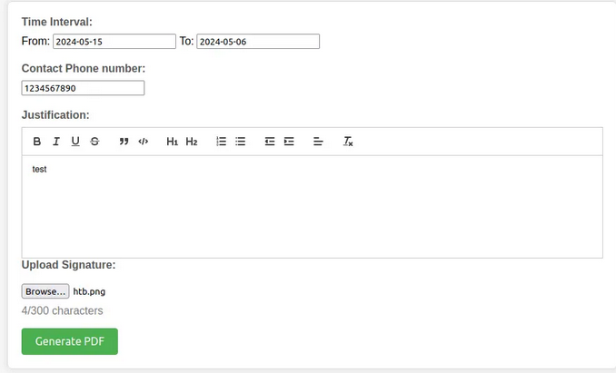 Training request form with PDF generation functionality