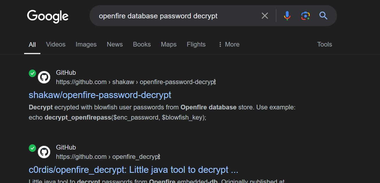 Google search results for Openfire password decryption methods