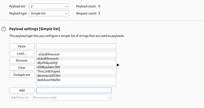 Burp Suite Intruder clusterbomb attack configuration for credential bruteforce