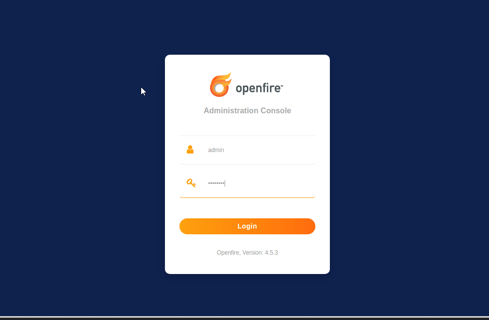 Openfire web administration login page